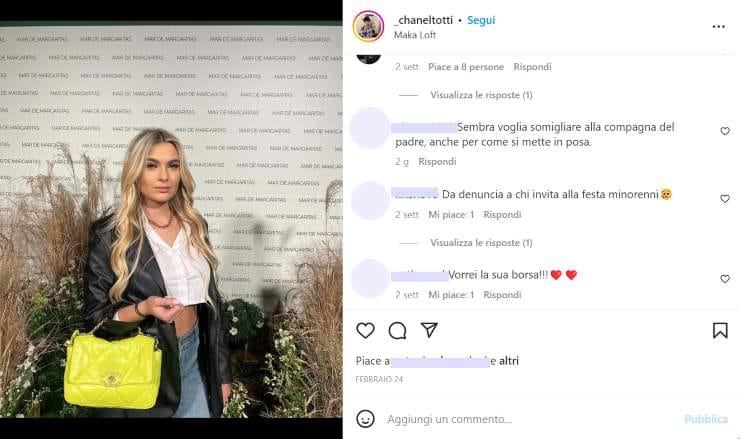 Chanel Totti, post Instagram