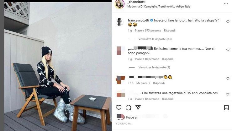 Chanel Totti, il post Instagram sulla neve